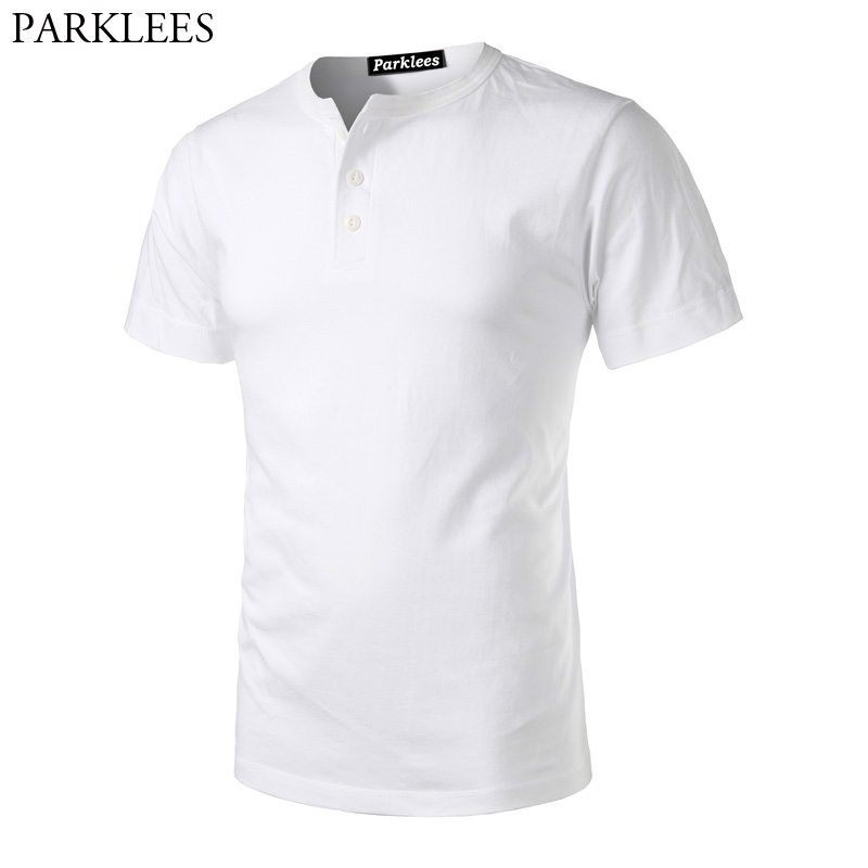 

Men' Short Sleeve Heavyweight Basic 3 Button Henley Tshirt Brand Slim Fit V Neck Thick Cotton Tee Shirt Homme White 210522, Gray