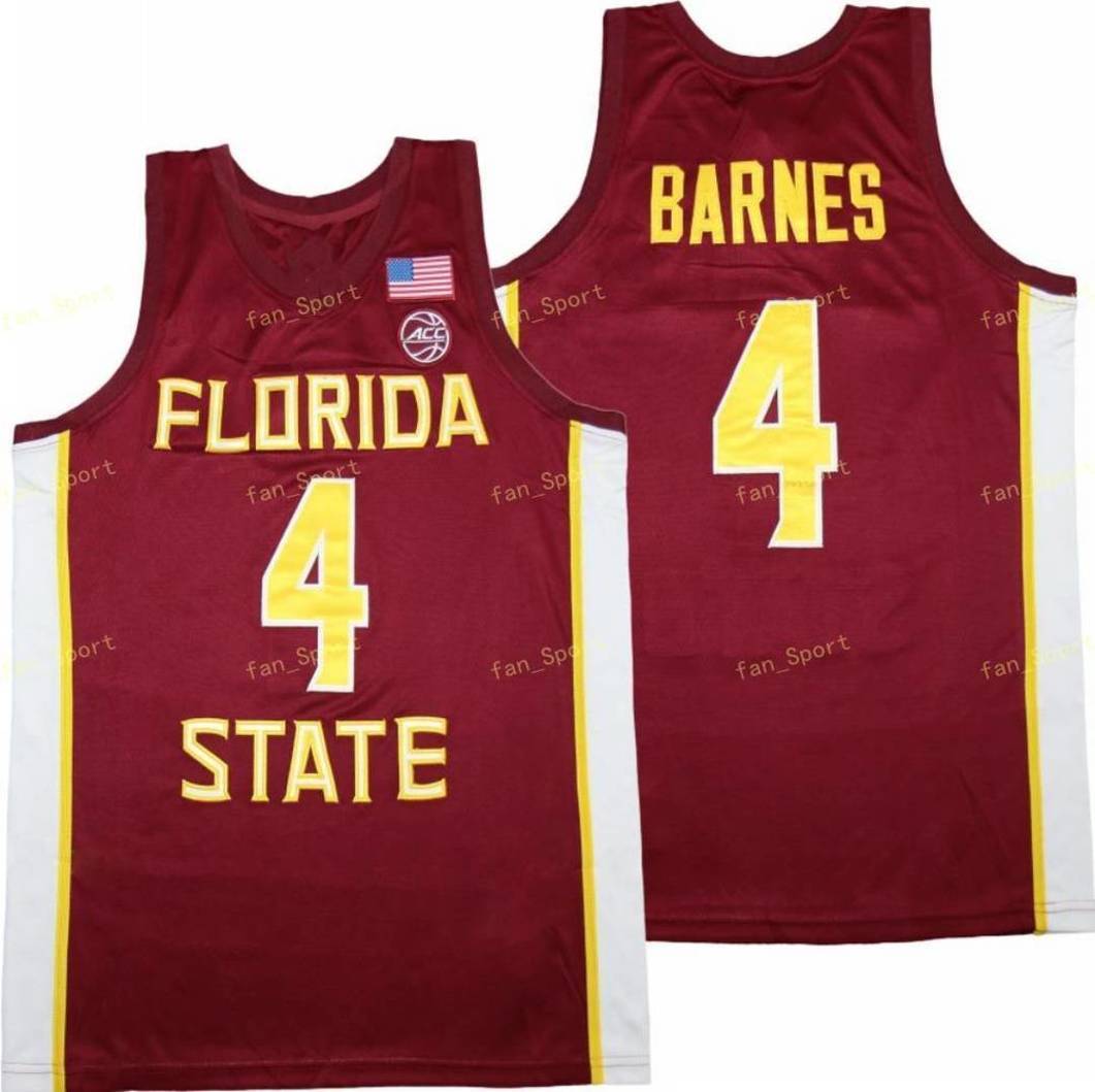 

NCAA College Basketball Florida State 4 Scottie Barnes Jersey Men Breathable Pure Cotton Team Red Away University High Quality, As