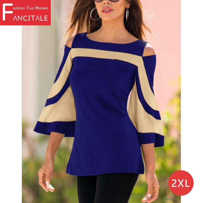 

Women' T-Shirt 2021 Fashion Patchwork Women HomeStyle T-Shirts Flare Sleeve Summer Off-Shoulder Sexy Ladies Tops Casual Clothes, Black