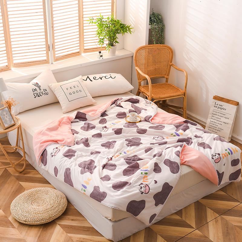 

Floral Flamingo Printed Air Condition Summer Quilt Plaids Patchwork Bed Covers Comforter Washed Cotton Blankets For Adults Kids Comforters