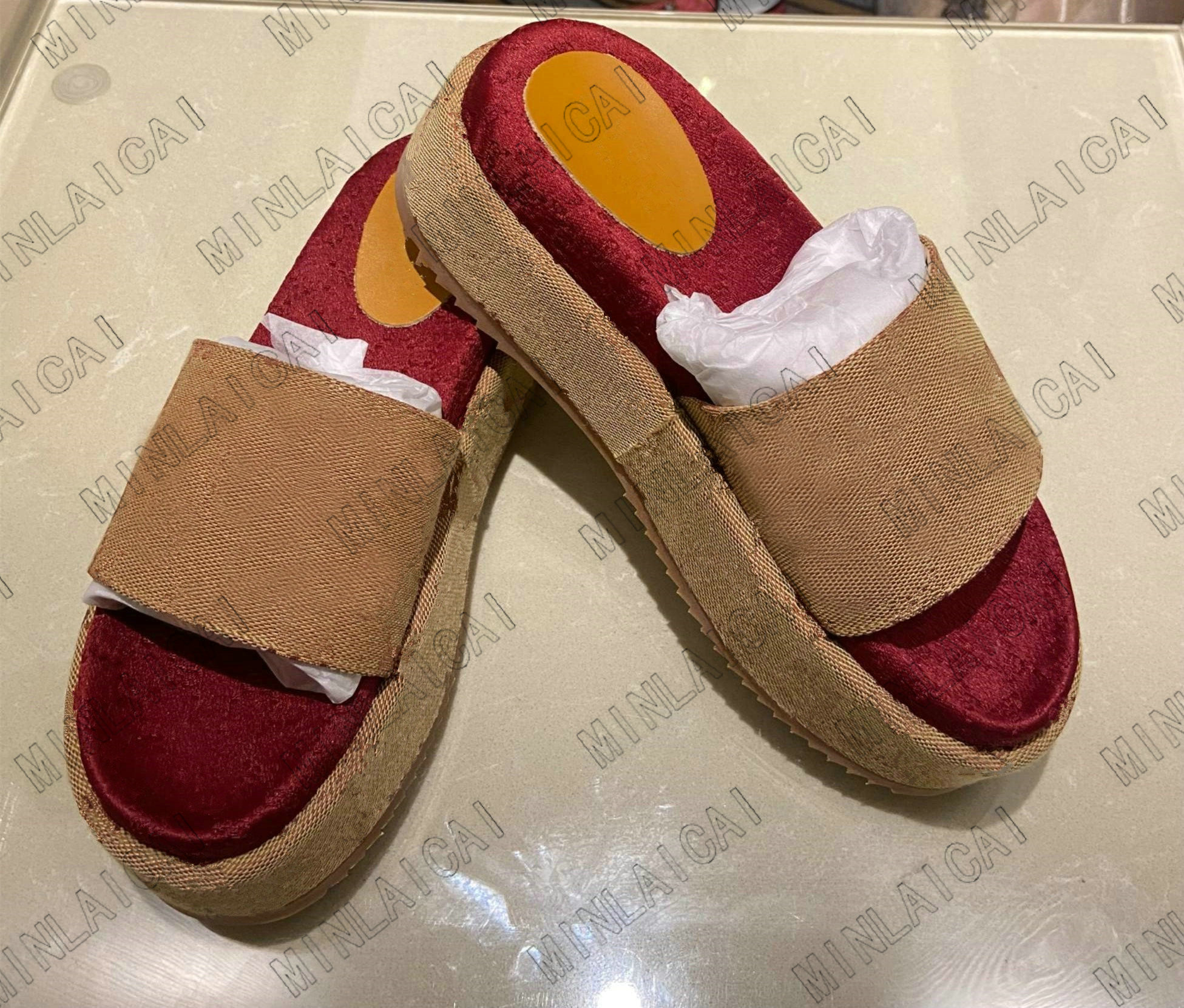 

Multicolor Angelina Platform Slide Sandal Designer Women Slippers Jacquard Denim Camel Ebony Maxi Canvas Mid Heel Logo-jacquard Coated-canvas 2.5" flatform heel