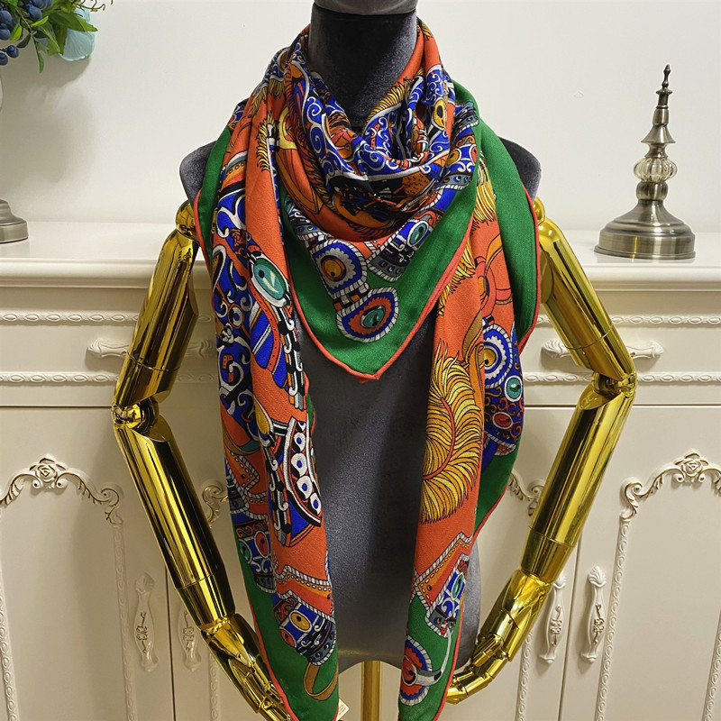

Women's square scarf shawl pashmina good quality 35% silk 65% cashmere material orange print pattern size 130cm -130cm