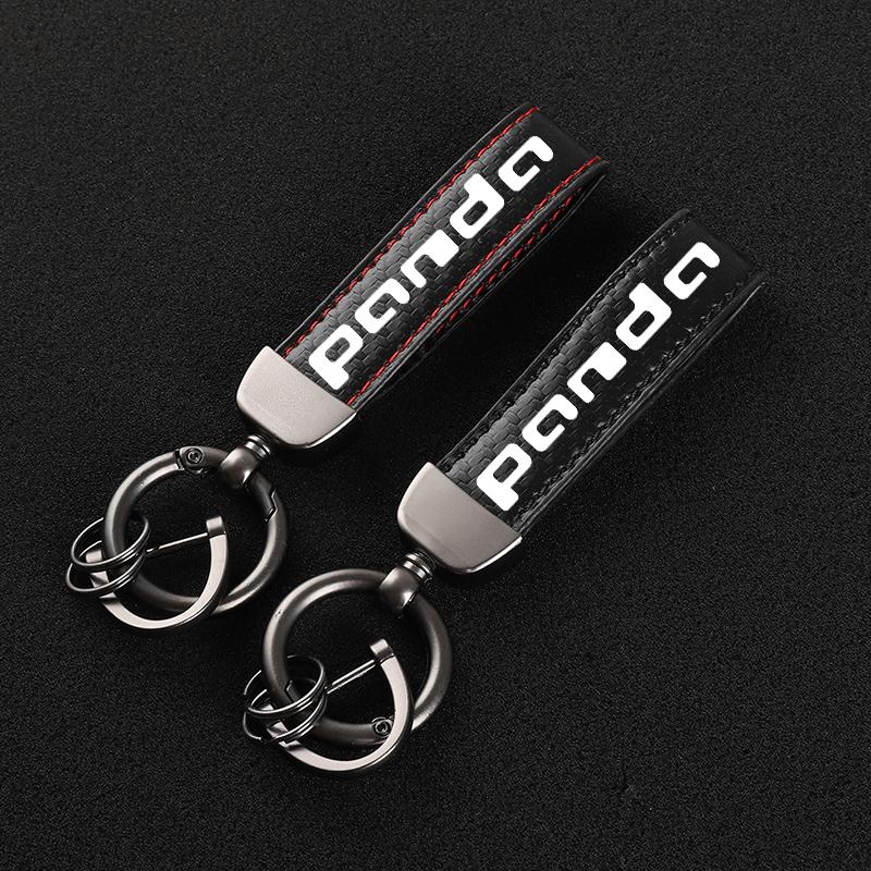 

Keychains High-Grade Leather Car KeyChain 360 Degree Rotating Horseshoe Key Rings For Fiat Panda 169 4X4 Styling Accessories, Silver
