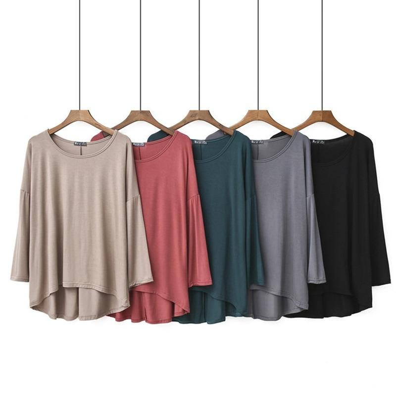 

Women's T-Shirt Vintage Women Casual Loose Long Sleeve Asymmetric Basic Harajuku Autumn Oversized Tops Female Clothing 121654WTA, White
