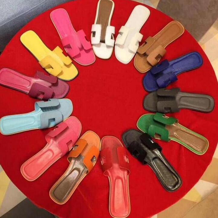 

2021 Designer Shoes Luxury Sandals Ladies Women Genuine Leather H Slippers flat Shoe Oran Sandal Party Wedding Holiday Beach Woman Slipper 100% Sheepskin Fat Big Size, Colour