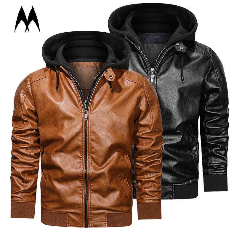 

Leather Jacket Men Winter Thick Motorcycle PU Leahter Jackets Mens Lapel Casual Outcoat Fashion Fake Two Slim Pure Coat 211018, Lzc13brown