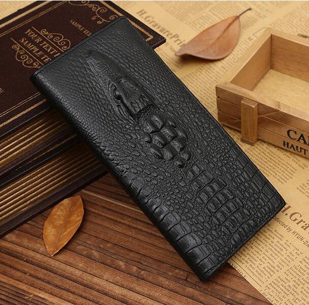 

Factory wholesale men handbag first layer leather crocodile wallet personality leatheres long wallets business leathers purse trend crocodiles purses, Coffee2(boutique packaging)