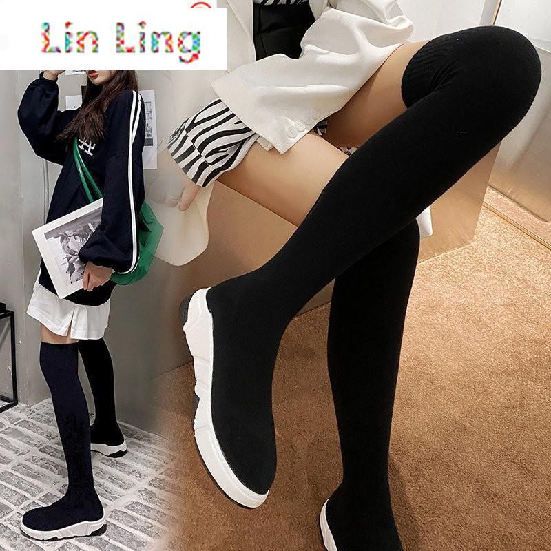 

Boots Long Autumn And Winter Ultra-thin Elastic High Tube Flat Bottom Wild Socks Boot Stretch Fabric Size 35-40, Black