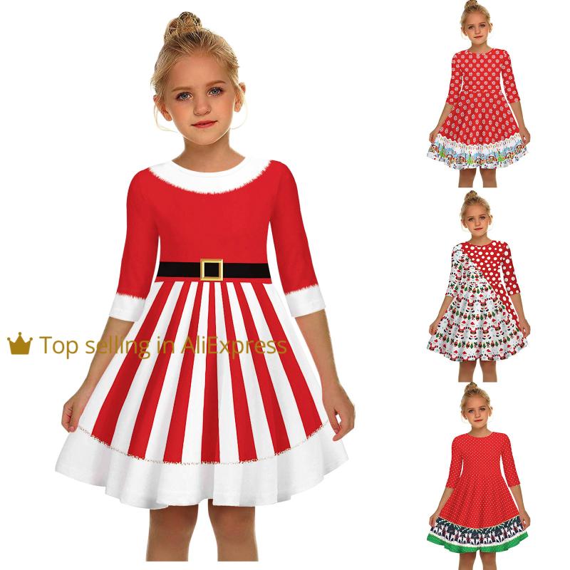 

Girl's Dresses Dress For Girls Baby Kids Christmas Print Party Princess Clothes Clothing Year Costume