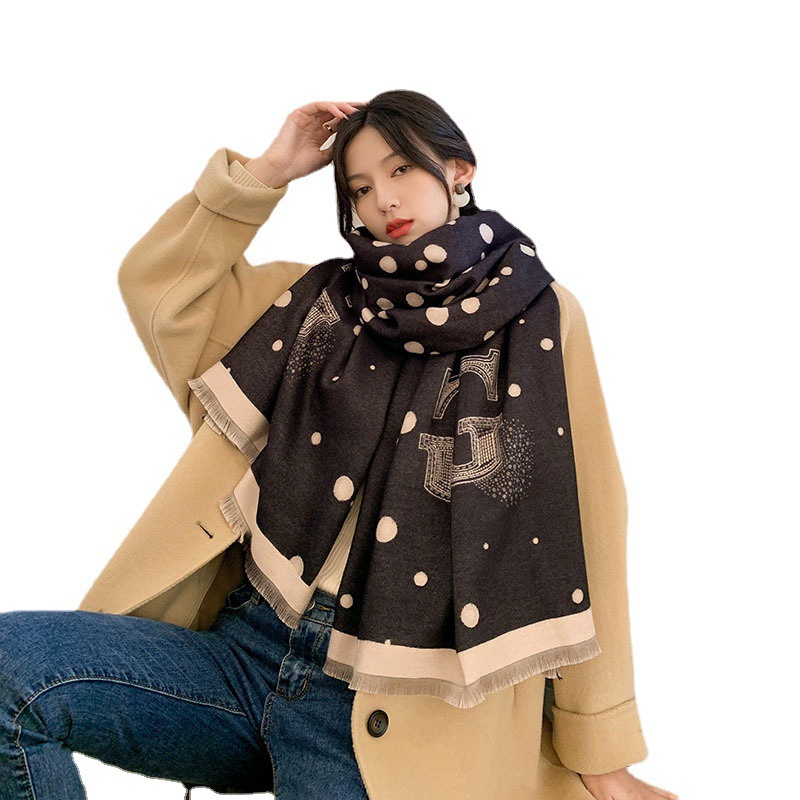 

Autumn and Winter New All-Match Shawl Artificial Cashmere Scarf Womens Europe and American Dotted G Letter Pattern Warm Thickened Scarf