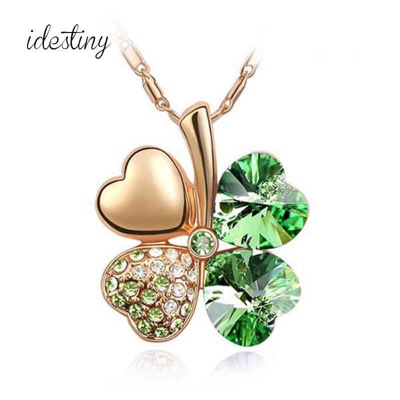 

Pendant Necklaces IDESTINY 11.11 Classic Green Lucky Clover Necklace Made With Austria Crystal High Quality Rose Gold Color Jewelery Gift