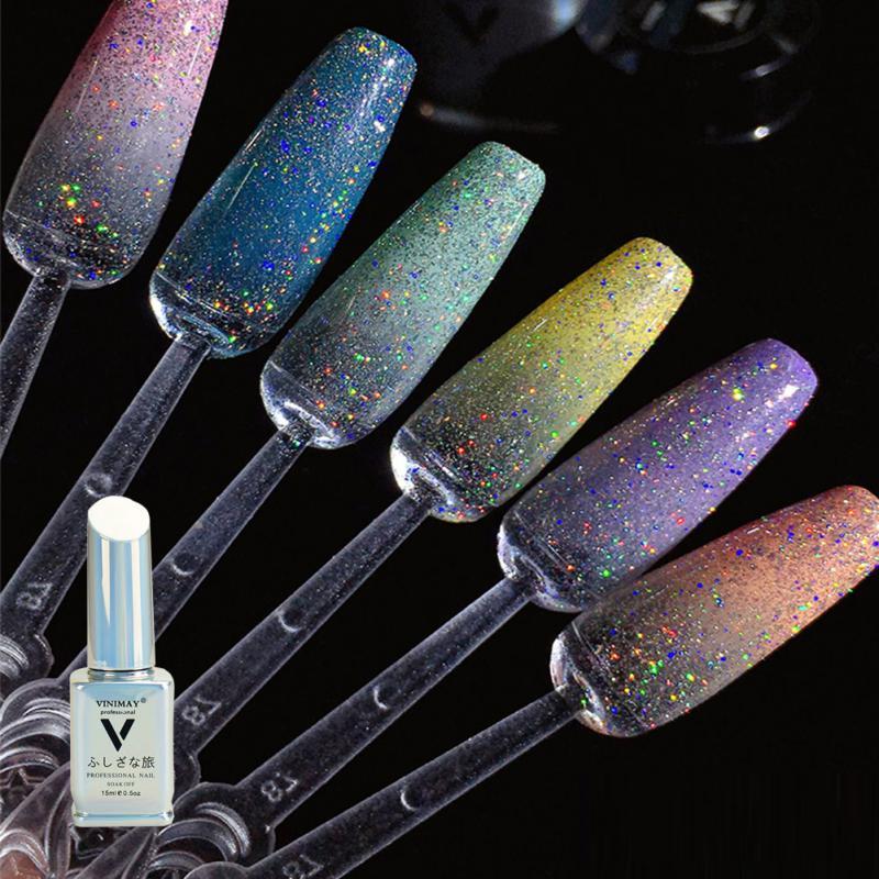 

Nail Gel 5/15ml Art Laser Kaleidoscope Polish Reflective Symphony Diamond Glue Explosion Drawing TSLM1, Red;pink