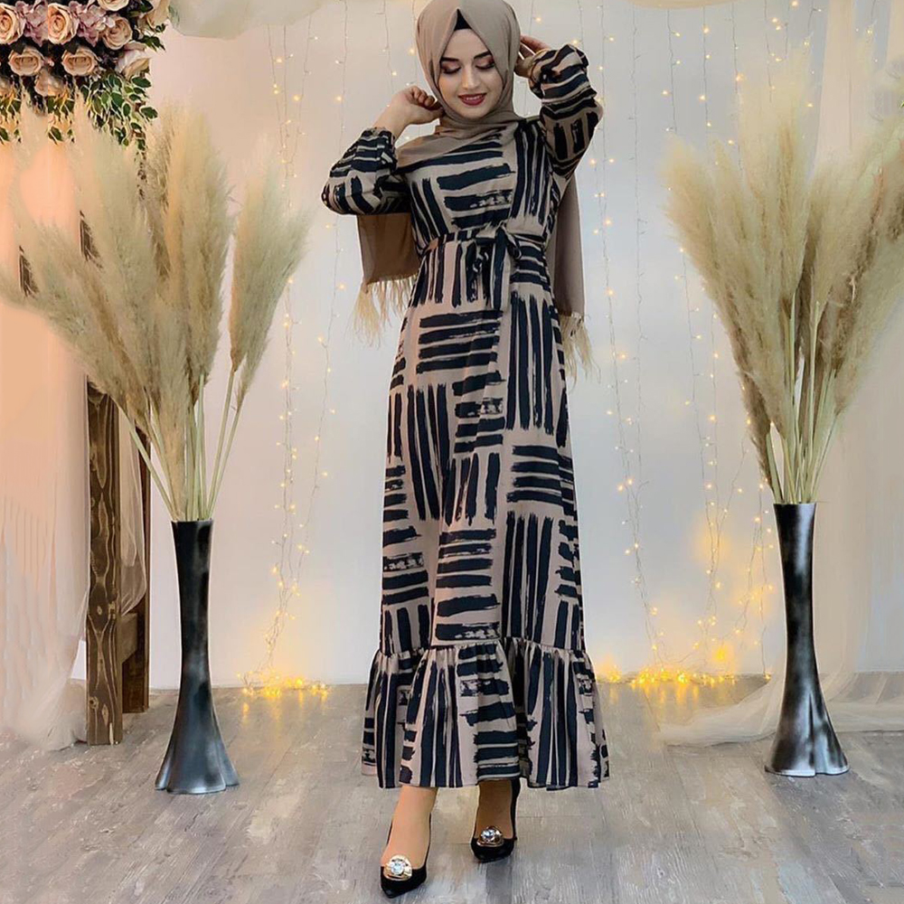 

2021elegant women arabic abaya dubai caftan robe muslim fashion print maxi dress evening gowns islamic clothing djellaba femme, Red
