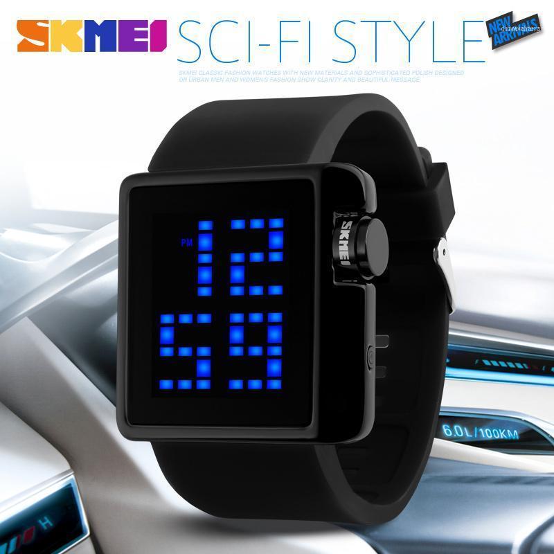 

Taiwan IC Chip LED Digital Men's Watch Square Large Screen Fashion Silica Gel Bracelet Waterproof Clock Men Wrist Watches1 Wristwatches, Blue