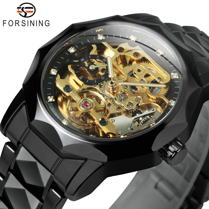 

Wristwatches Forsining Skeleton Tourbillon Automatic Men Watch Fashion Crystal Dial Carved Movement Sub-dial Stainless Steel Strap Waterproo, Silver-black