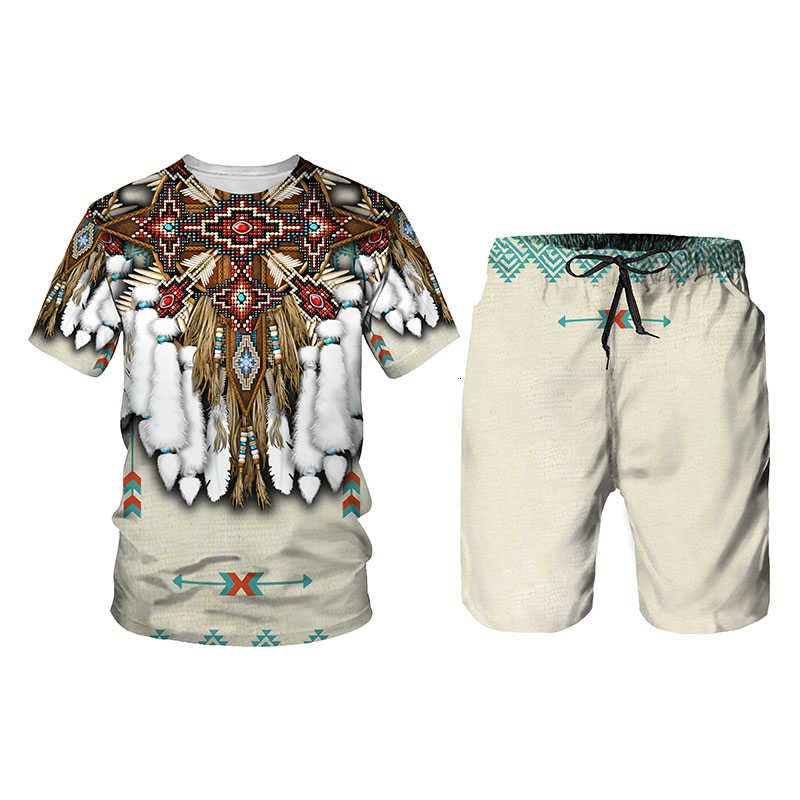 

Tracksuits Men's T-shirt with 3d Print Summer Indian Culture Set Sporty Man's Suit or Sleeve Neck Short, Gray
