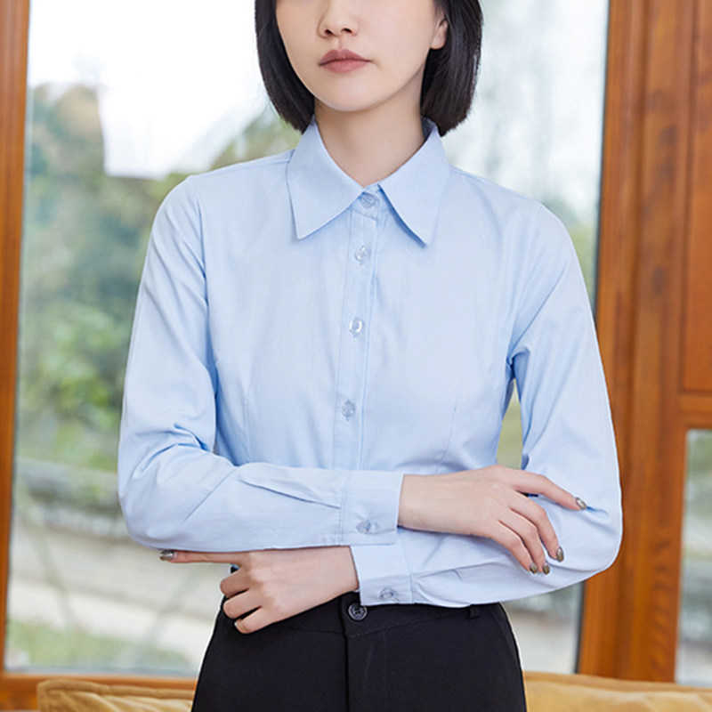 

Woman Cotton Shirt Long Sleeve Shirt Business Blouses Office Lady White Pink Blouse Plus Size Tops 5XL 210604