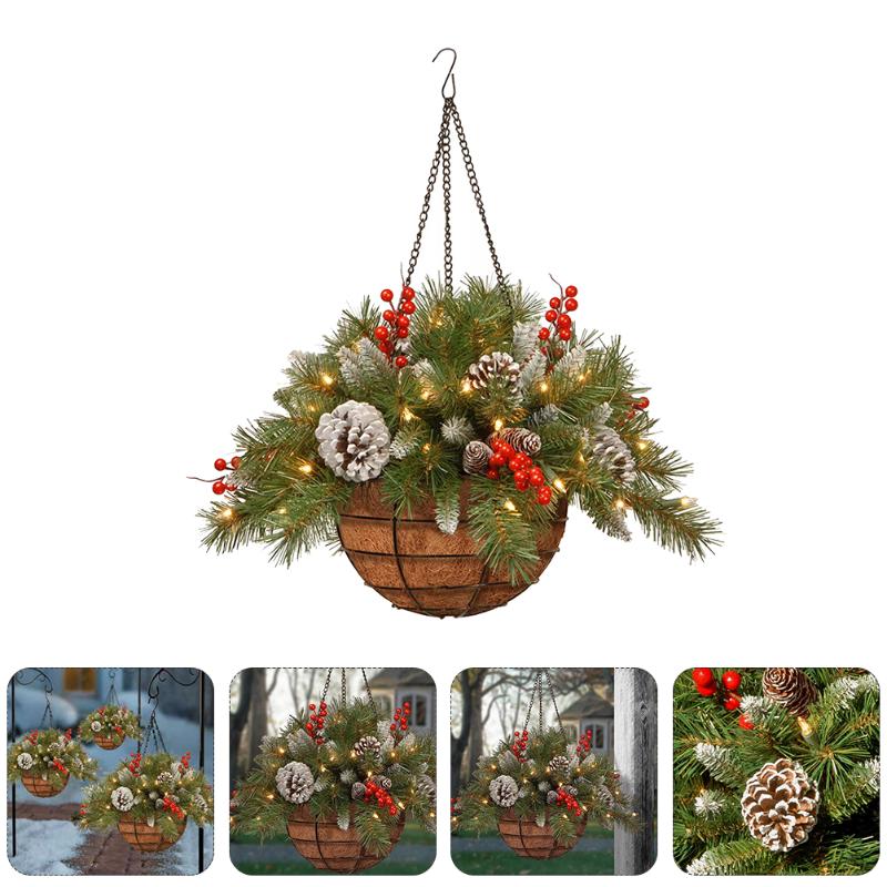 

Christmas Decorations 1pc Artificial Plant Flower Basket Pendant Glowing Decor Exquisite Xmas