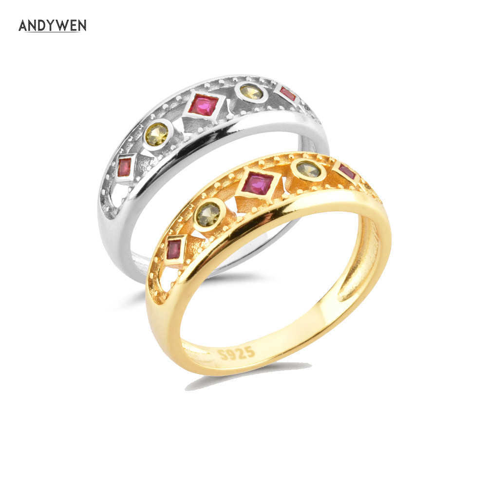 

ANDYWEN 925 Sterling Silver Four Zircon Thick Large ETRUSCAN RING Women Rock Punk Fashion Fine Jewelry Wedding Round Jewels 210608