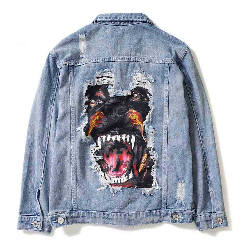 

2020 autumn new trend women' printed jacket young men' back dog cowboy couple coat, F11 dog light blue denim shirt
