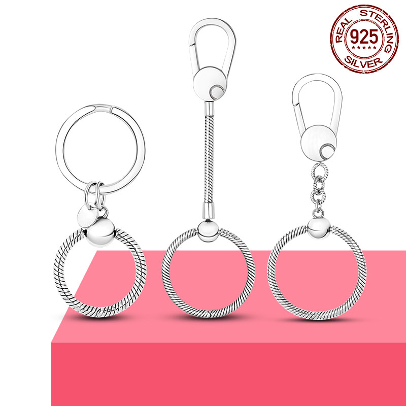 

Simple 925 Sterling Silver Moment Key Ring Small Bag Charm Holder Fit Pandora Charm For Women Jewelry Making Gift