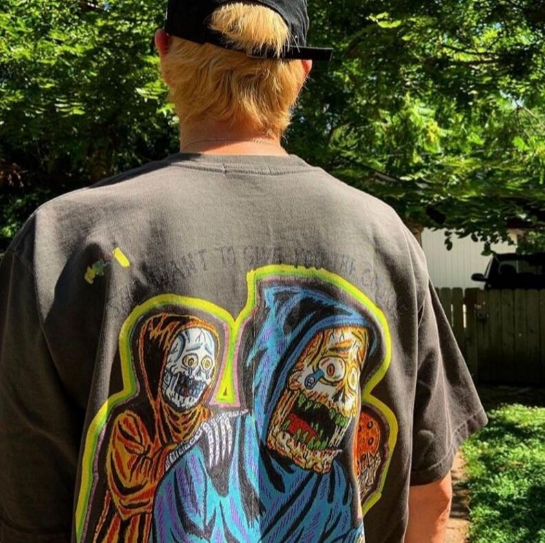 

Wholesale short sleeve t-shirt men's summer tide ins trend loose cotton ice casual dress five half upper garment, White;black