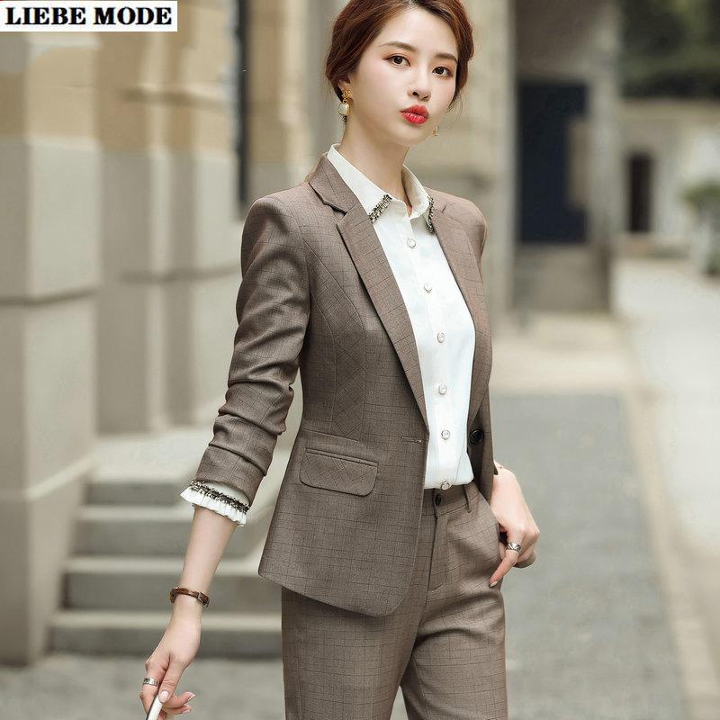 

Two Piece Dress High Quality Winter Suit For Women Pieces Set Formal Long Sleeve Slim Blazer And Trousers Office Lady Work Wear Pants Suits, White