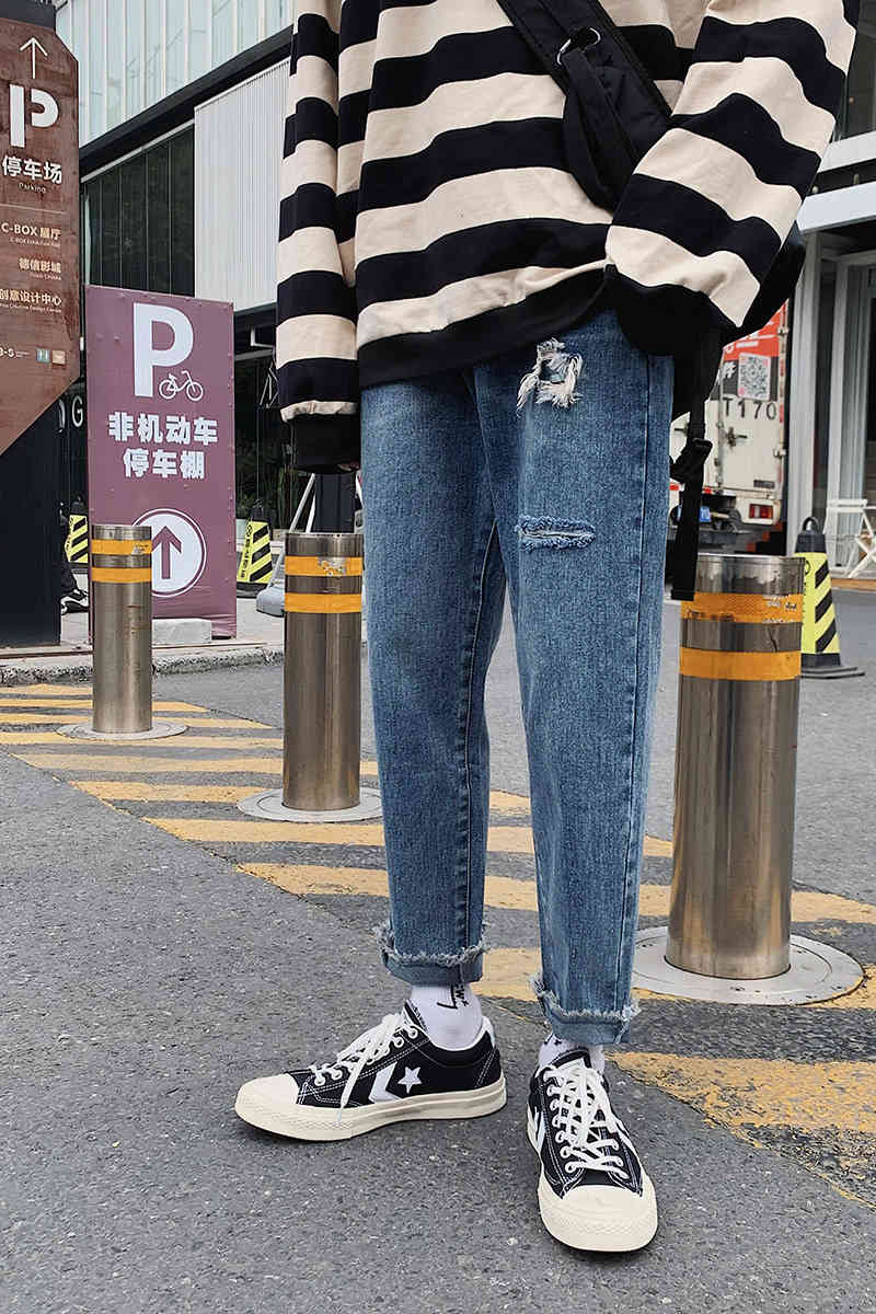 

Men's Jeans 2021 brem pants spring loose 9 points thin little Korean foot casual, Black