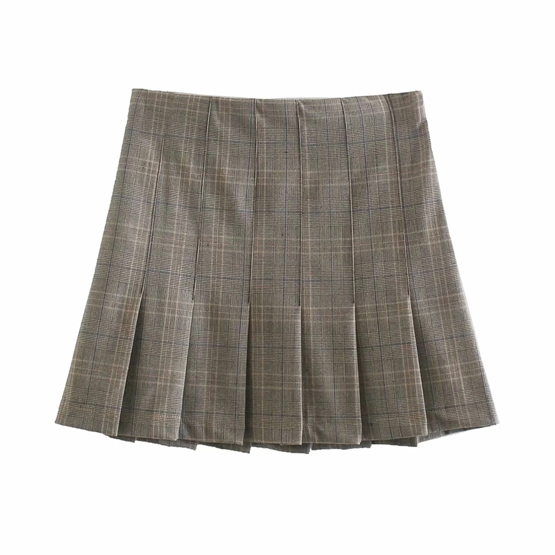 

Women Plaid Pleated Skirts Kawaii High Waist A-line box pleat Mini Summer Harajuku Korean Japanese School Uniform 210520, Khaki