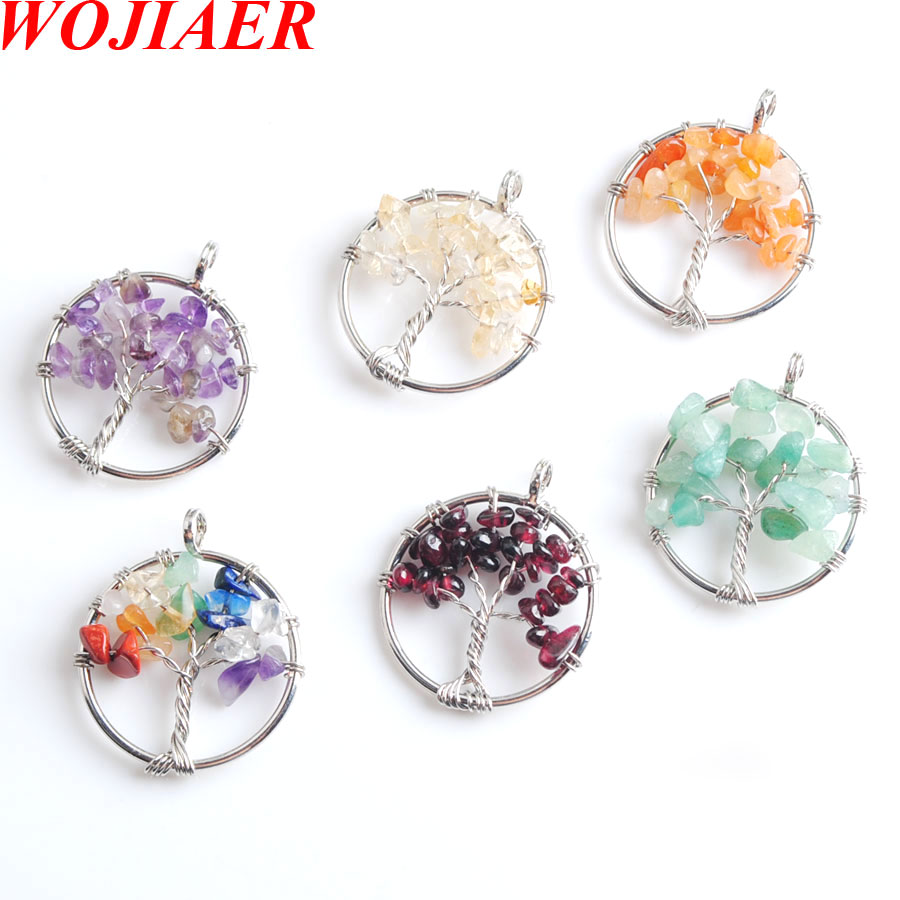 

Tree of Life Pendant Natural Amethyst Gem Stone Chip Beads 7 Chakra Wire Wrapped Women Necklace Jewelry BM904