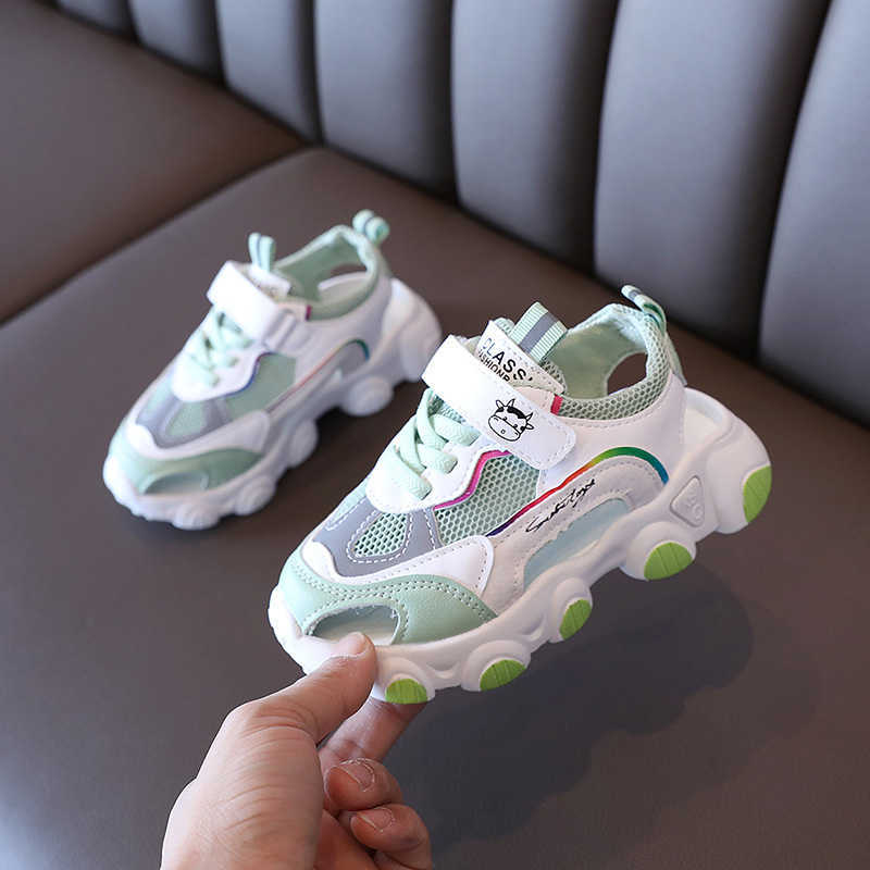 

Children Fashion Pink Casual Shoes For Girls Sneakers Kids Air Mesh Breathable Soft Running Sport Sandal Student 2021 Size 26-36 X0703, Gray