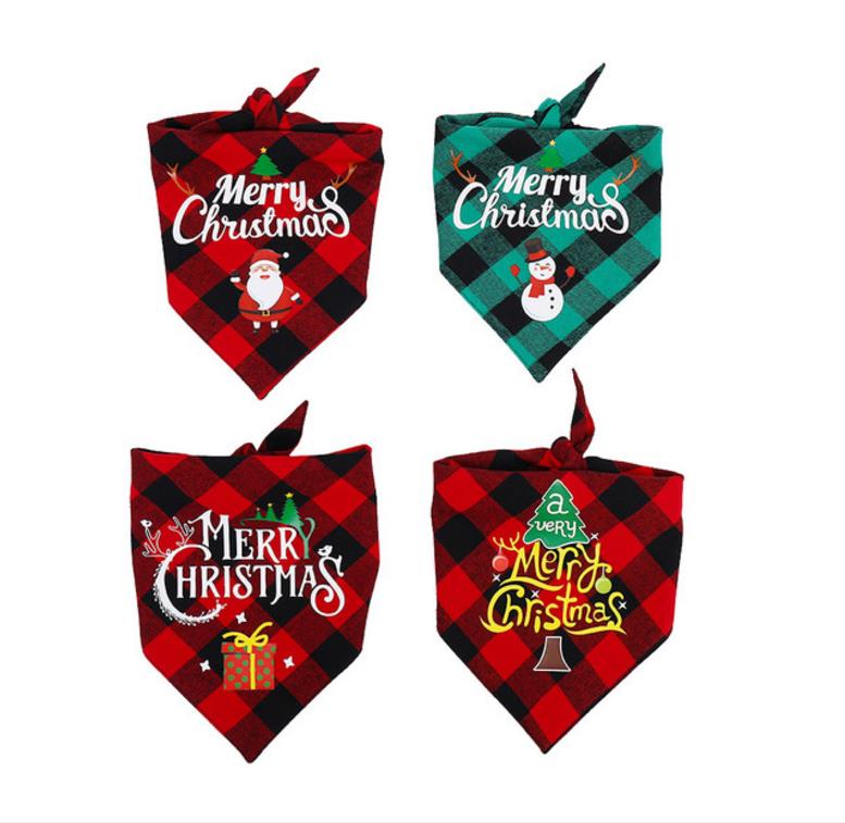 

Dog Bandana Apparel Christmas Classic Plaid Pet Scarf Bibs Kerchief Merry XMAS Santa Snowman Print for Small Medium Large Animals Cotton Red Green Holiday Decor, Mixed colors