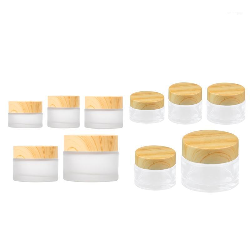 

Storage Bottles & Jars 5pcs Empty Bottle Set Wood Grain Lid Glass Cream Jar Face Eye Dispenser Refillable Cosmetic Container