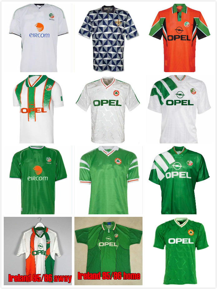 

1988 1990 1992 1994 1995 1996 Ireland retro soccer jersey 1990-92 1988-90 1994-96 home away 88 90 92 94 95 96 classic vintage Irish uniforms, Black;yellow
