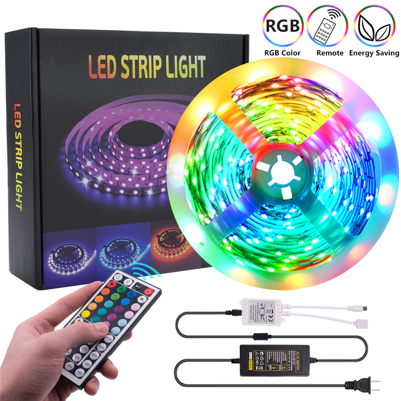 

USA Stock Led Strips 16.4ft 32.8ft 12V-5050 Lamp Beads RGB 44 Keys Remote Control 150LEDs 300LEDs suitable for outdoor, KTV, living room, bedroom ect.
