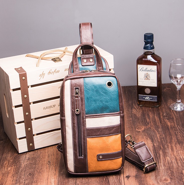 

PU Leather Men luxurys School Bags Cowhide Vintage Sling Single Chest Back Day Pack Travel Famous Casual Cross Body Messenger Women designer Shoulder Bag, Photo color