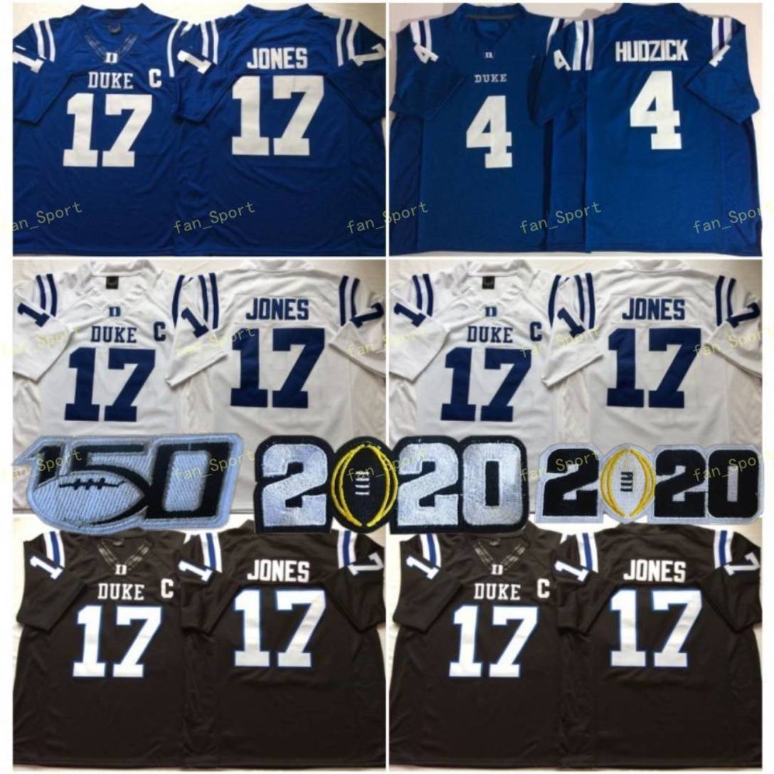 

NCAA Duke Blue Devils College #17 Daniel Jones Jersey Home Blue Black White 4 Myles Hudzick Stitched 150th Football Jerseys Shirts S-XXXL
