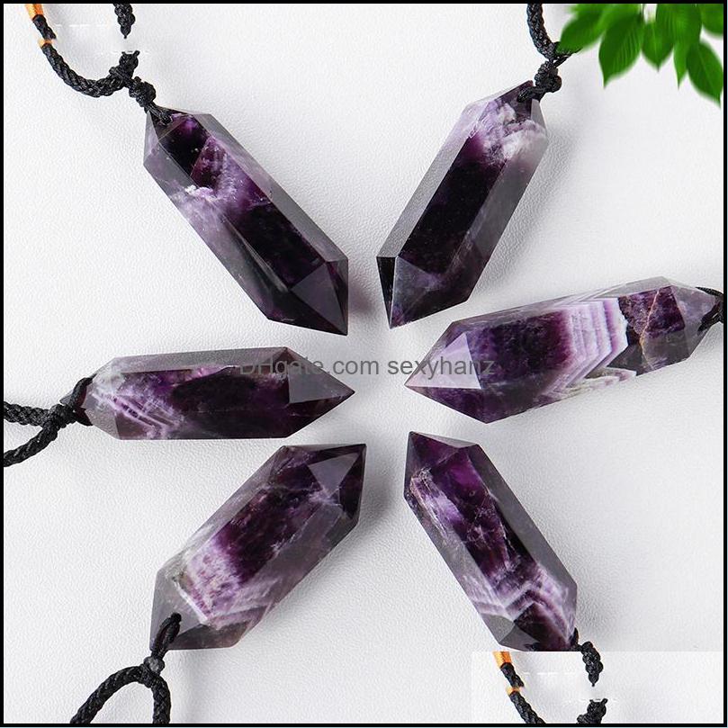 

Findings & Components Charms Natural Crystal Double-Pointed Amethyst Necklace Fashion Women Purple Pendant Aura Mineral Couple Energy Stone