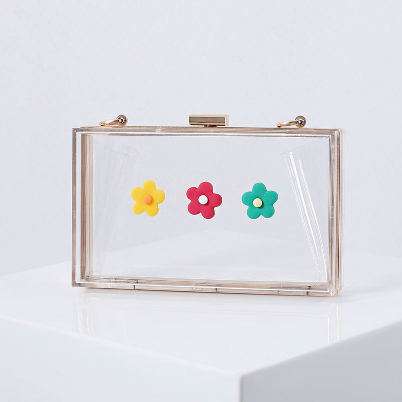 

Transparent Clutch Bag Women's Chain Shoulder Bag Fashion Flower Acrylic Purse and Handbag Black Party Wallet ZD1903, Yellow flowers