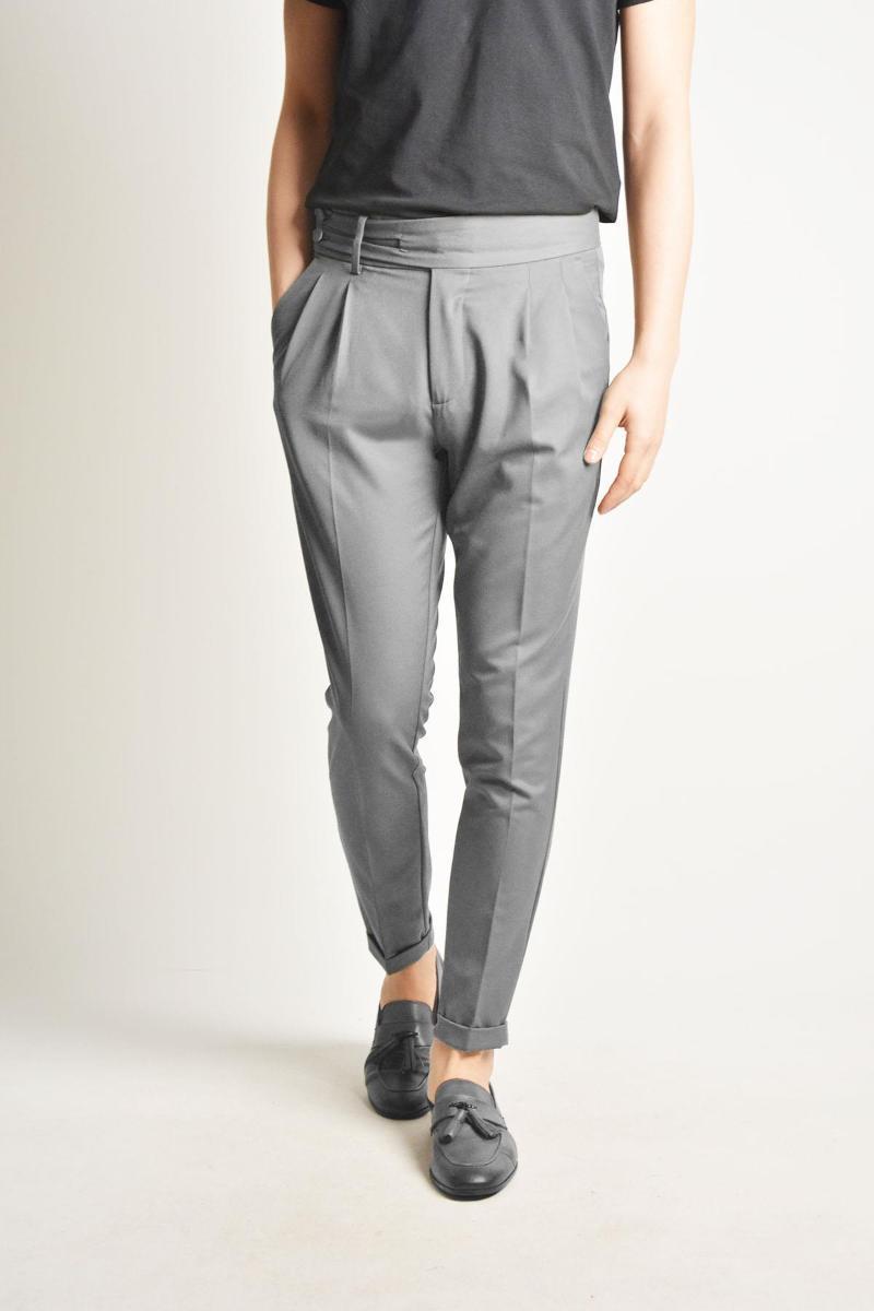 

Bilingual Double Pleated Italian Cut Gray Male Pants Clucth Men's, As pic