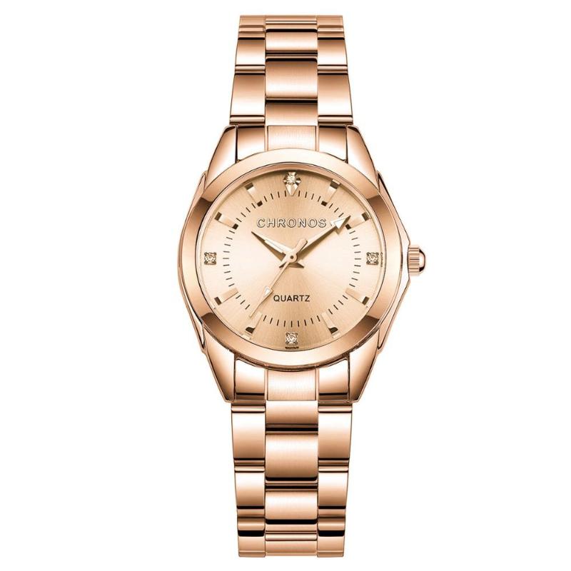 

Wristwatches CHRONOS Watches For Women Round Stainless Steel Watch Quartz Rose Gold Bling Sale Ladies Gifts