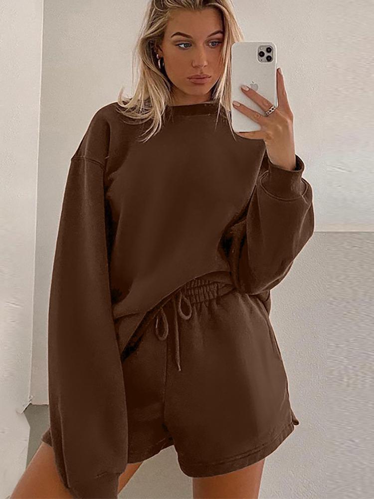 

Women's Tracksuits Tinastyle Spring Two Piece Set Women Long Sleeve Oversized Hoodies And Elastic Waist Shorts Casual Suits Streetwear, Gray
