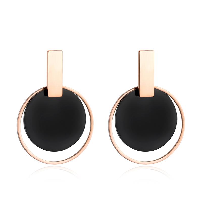 Stud Black Disc & Rose Gold Circle Earrings For Women Exaggeration Stainless Steel Jewelry Pendientes Mujer Moda JE18089-image-703090022