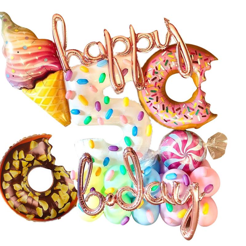 

36inch Big Donut Digital Balloons Ice Cream Candy Balls Baby Shower Birthday Party Decoration Sweet Kids Toys DIY Supplies