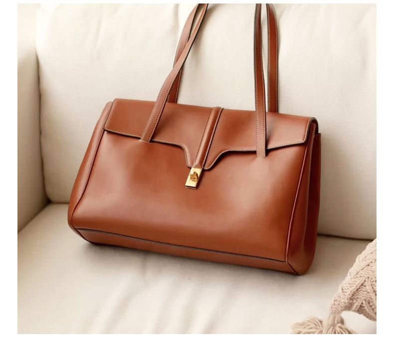 

Leather Tote Bag Fashionable Design Large Capacity Portable Underarm Bag for Women, 33cm