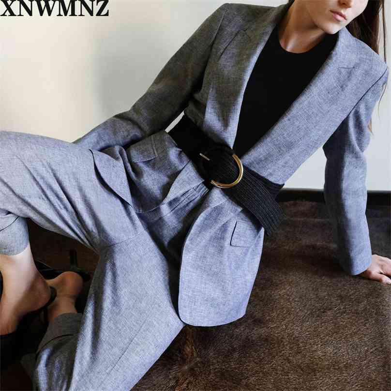 

women Vintage buttonless striped blazer Lapel jacket with long sleeves front pocket Female Outerwear Chic Tops suit 210520, Sky blue