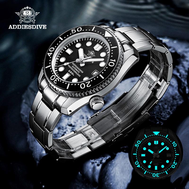 

Wristwatches Addies Dive Mechanical Watches For Men Automatic NH35 Sapphire Crystal Stainless Steel 300m All In One Case Luminous Men's Watc, Black-b-rubber-logo