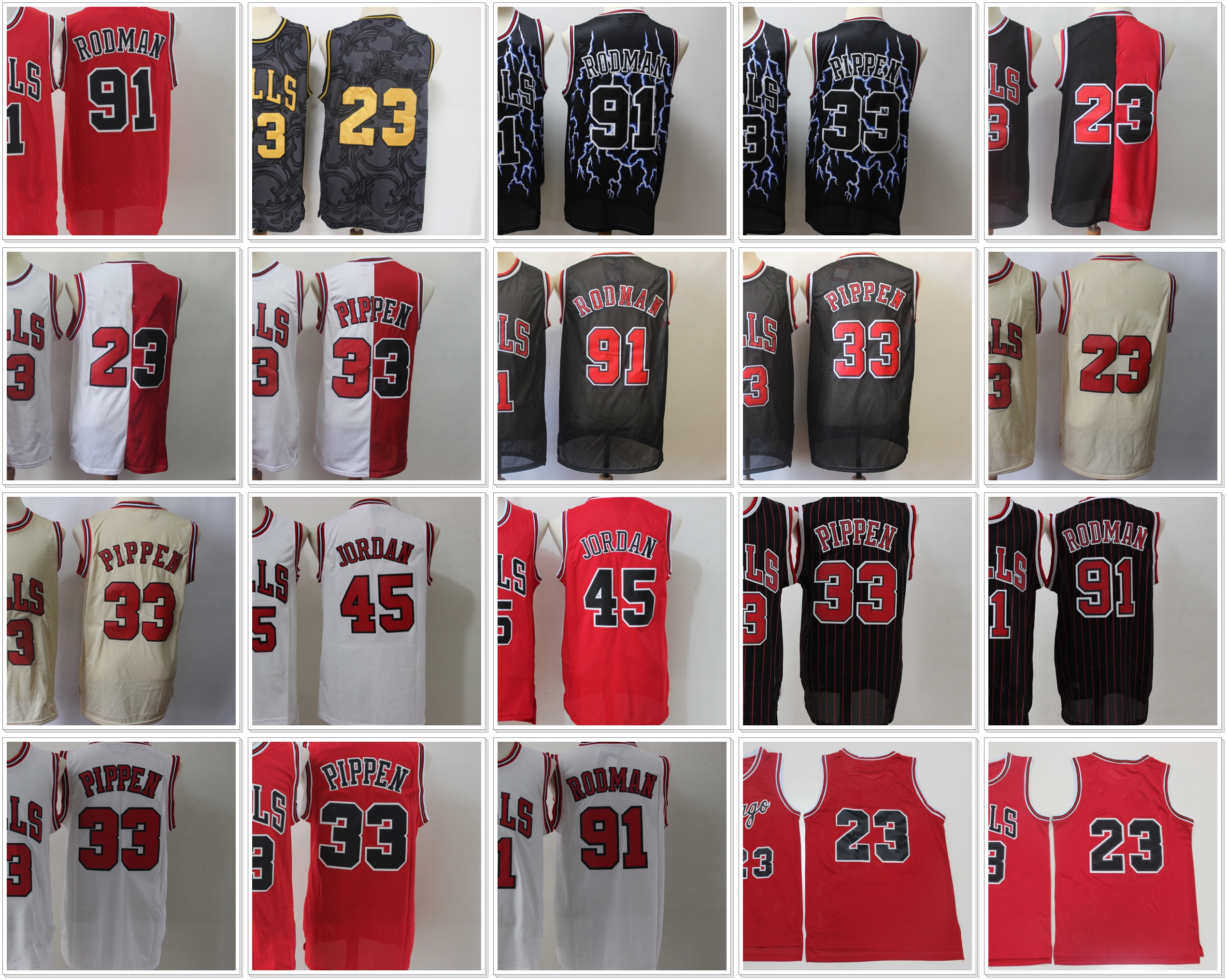 

2021 Basketball Jersey Mens 23 Michael Scottie 33 Pippen Mesh Retro Dennis 91 Rodman Black Red, As photo