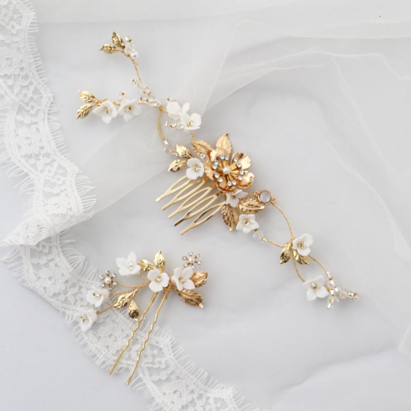 

Vintage Gold Hairpins Flower Leaf Hair Combs Clips Rhinestones Head Pieces For Brides Women Wedding Accessories Bridal Jewelry & Barrettes, Golden;silver