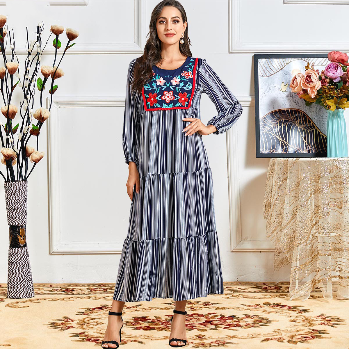 

Turkey Eid Mubarak Abaya Pleated Dress Muslim Women Embroidery Dubai Moroccan Kaftan Islam Caftan Party Vestidos Musulman Elbise